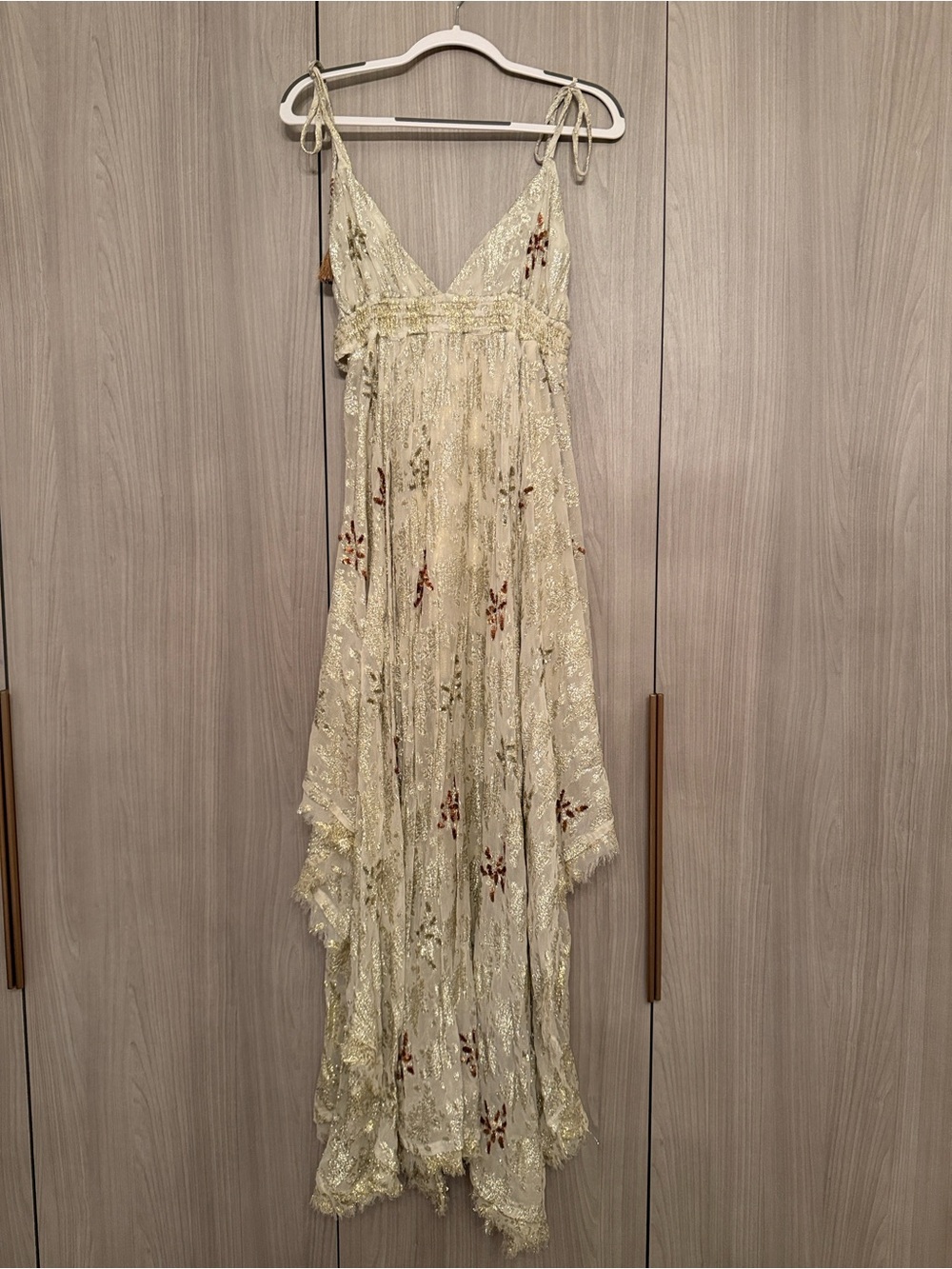 Free People Cream Metallic Floral High-Low Maxi Dress